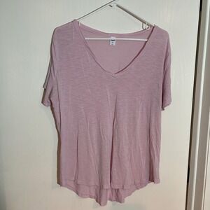Old Navy Luxe V-Neck Short Sleeve T-Shirt Light Pink Slub Knit Large L
